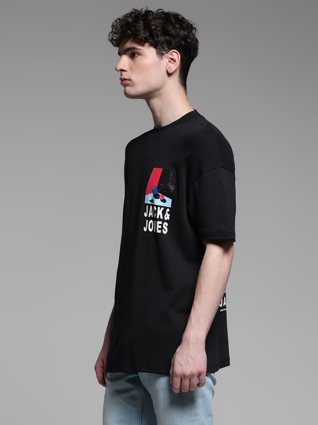 Black Printed Oversized Crew Neck T-shirt