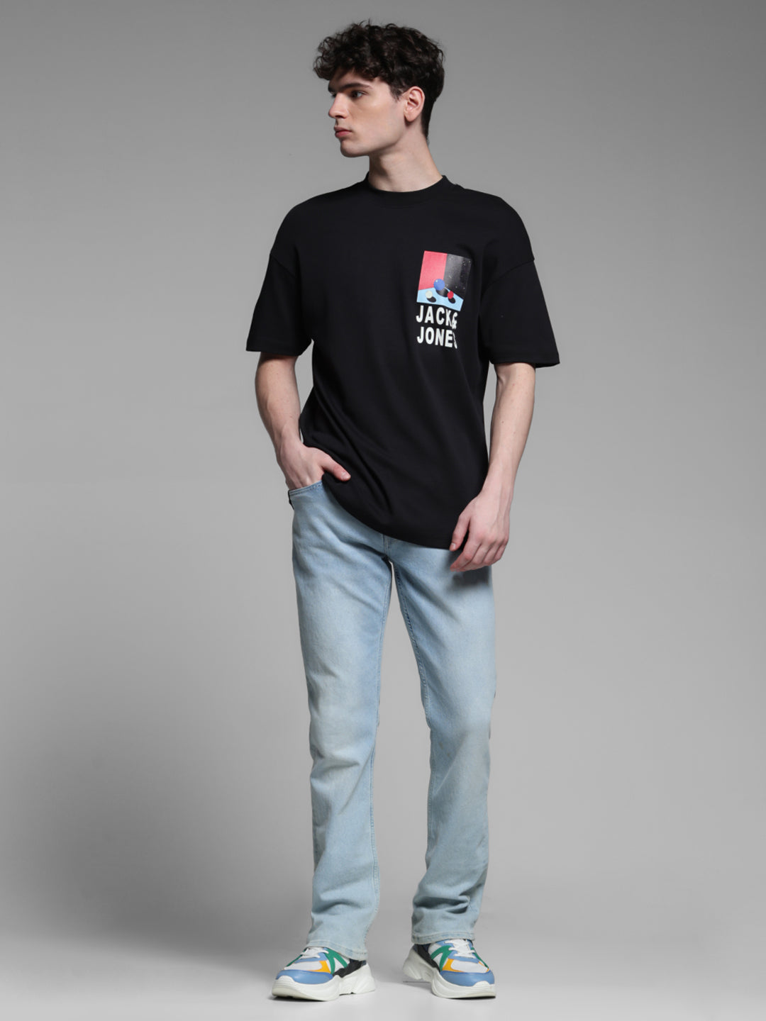 Black Printed Oversized Crew Neck T-shirt