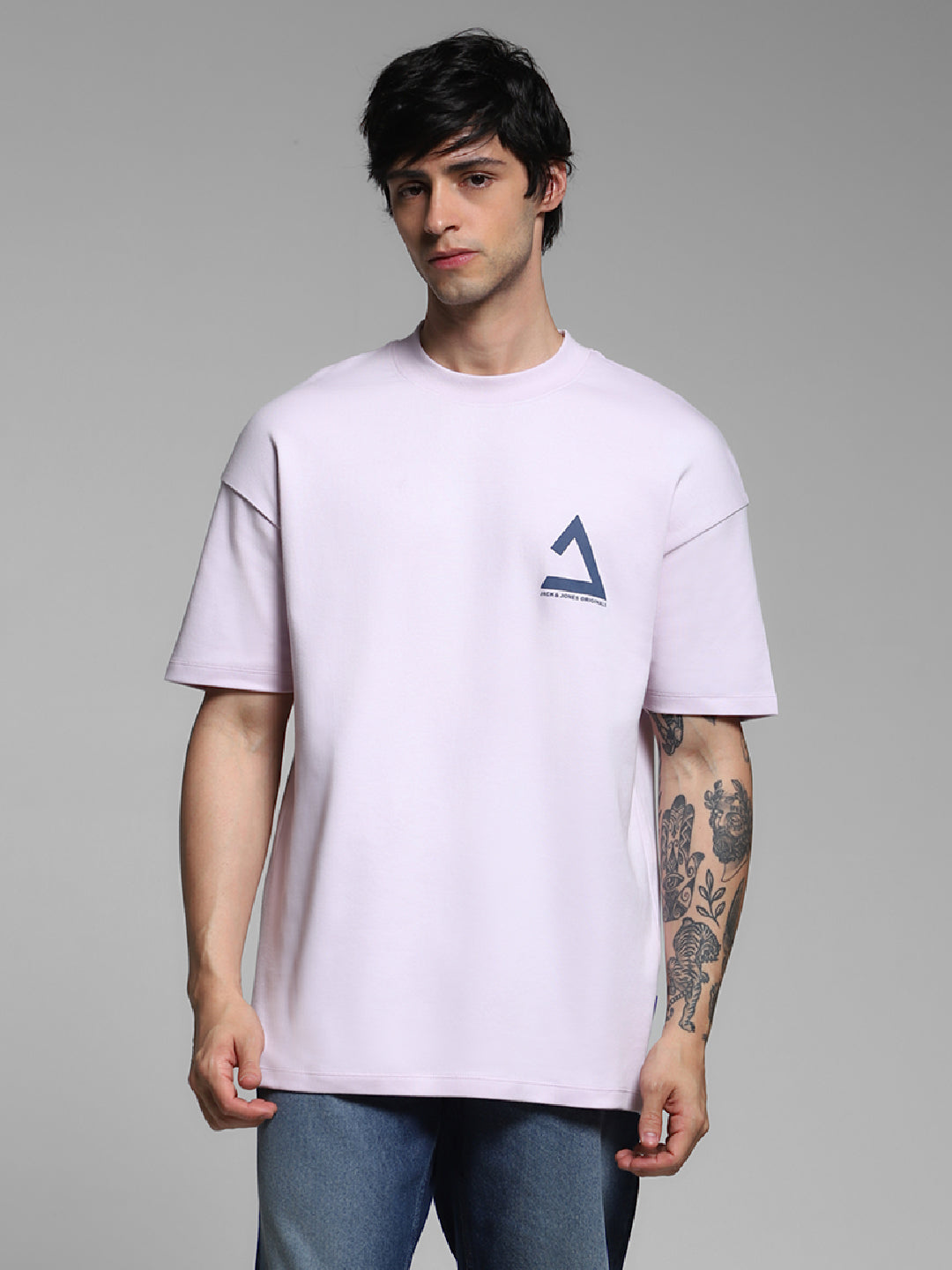 Men's Cotton Oversized Graphic Crew Neck T-Shirt - Lavender