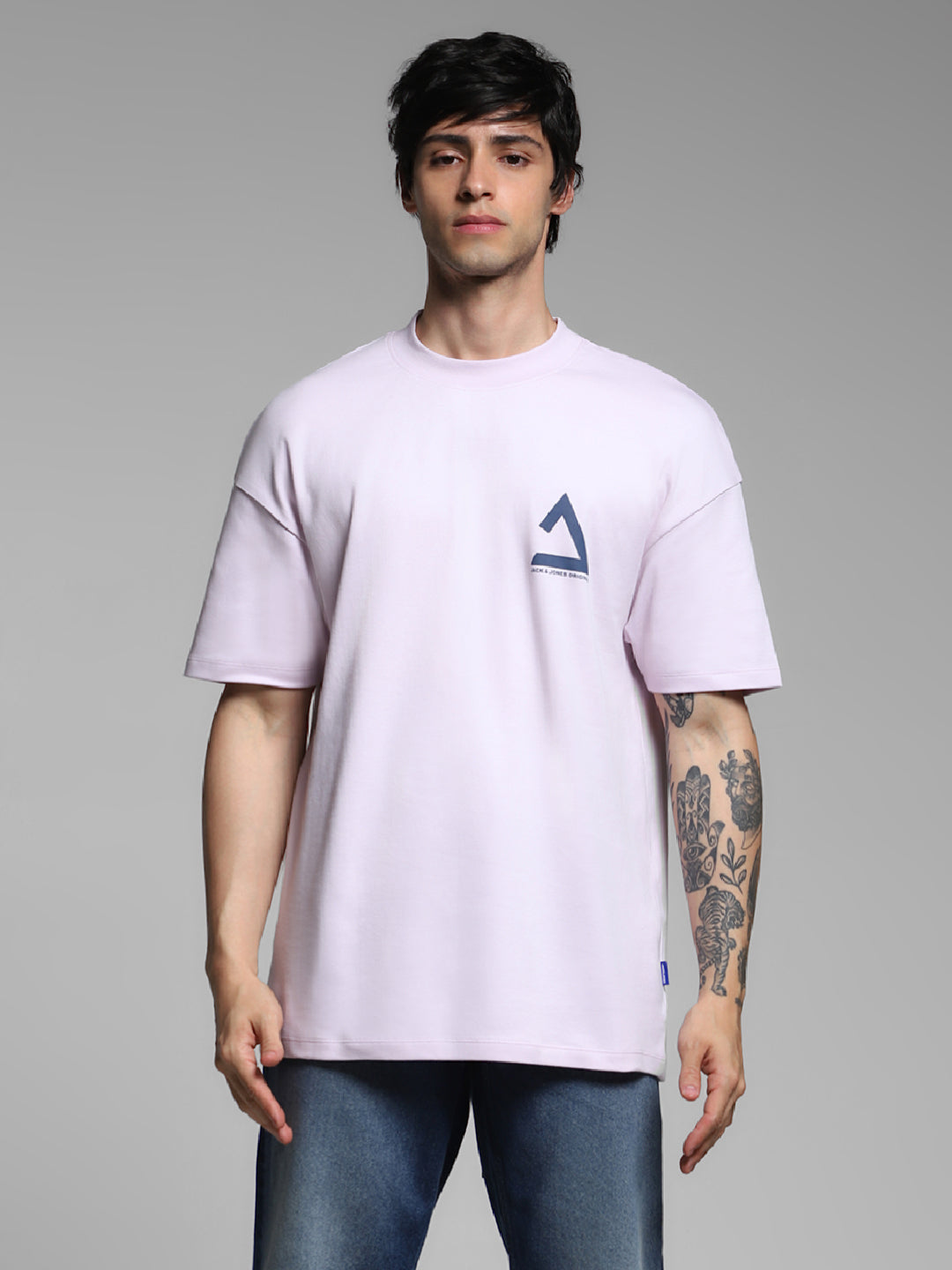Men's Cotton Oversized Graphic Crew Neck T-Shirt - Lavender