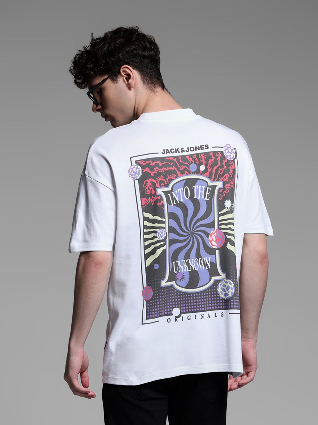 White Printed Oversized Crew Neck T-shirt