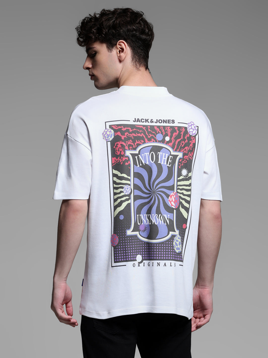 White Printed Oversized Crew Neck T-shirt