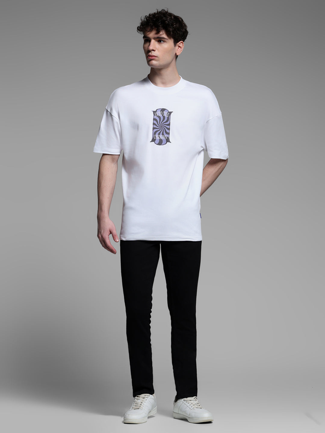 White Printed Oversized Crew Neck T-shirt