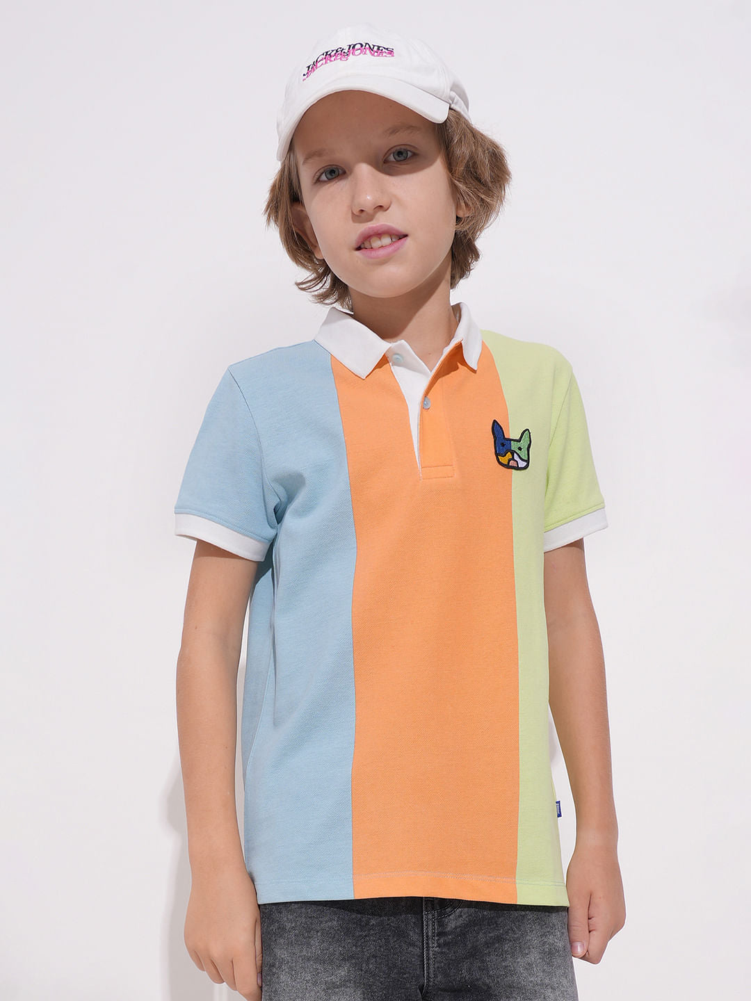 Boys Peach Colourblocked Polo