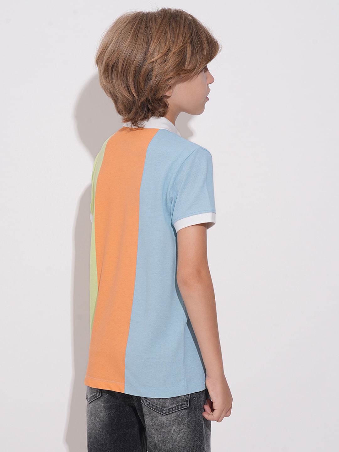 Boys Peach Colourblocked Polo