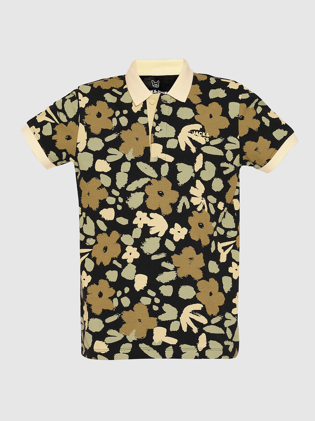 Boys Yellow Floral Cotton Polo