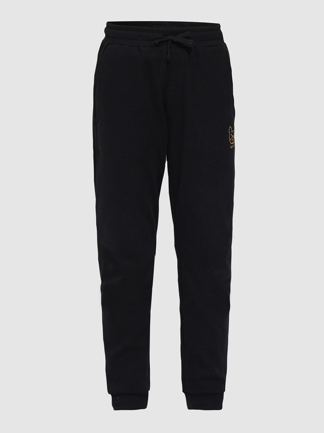 Boys Black Textured Sweatpants