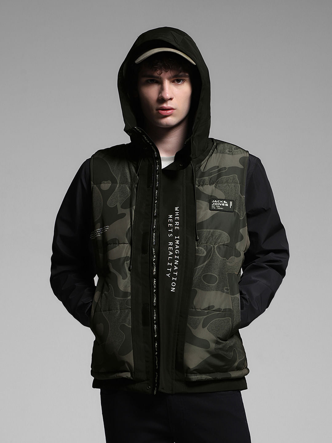 Green Camo Print Hooded Jacket - S
