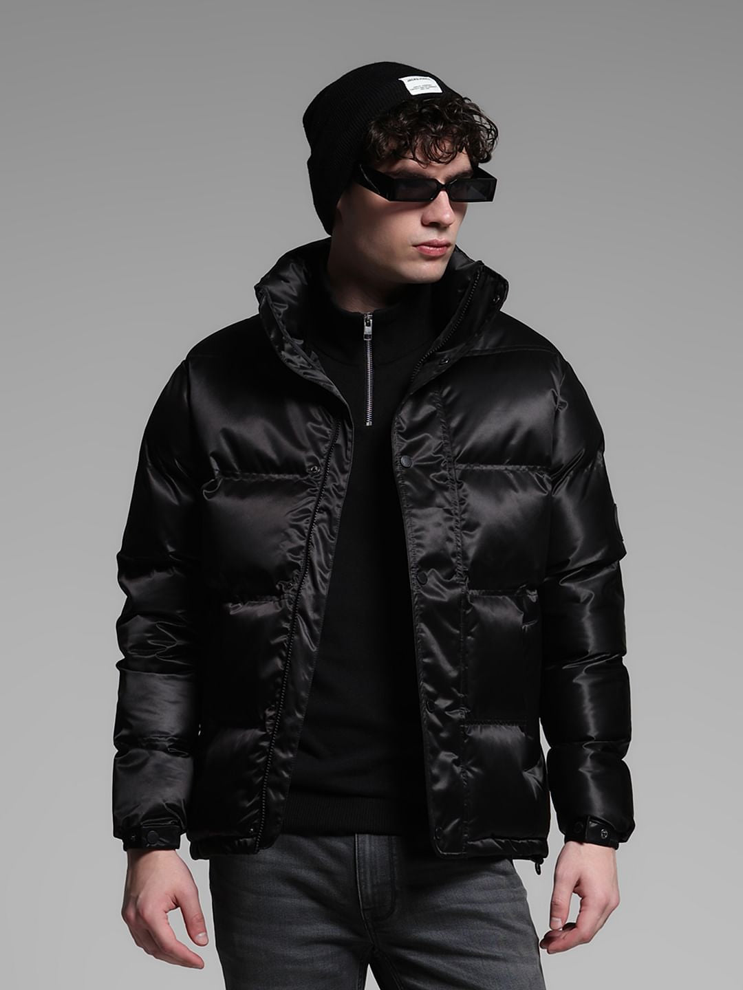 Black High Rise Puffer Jacket - S