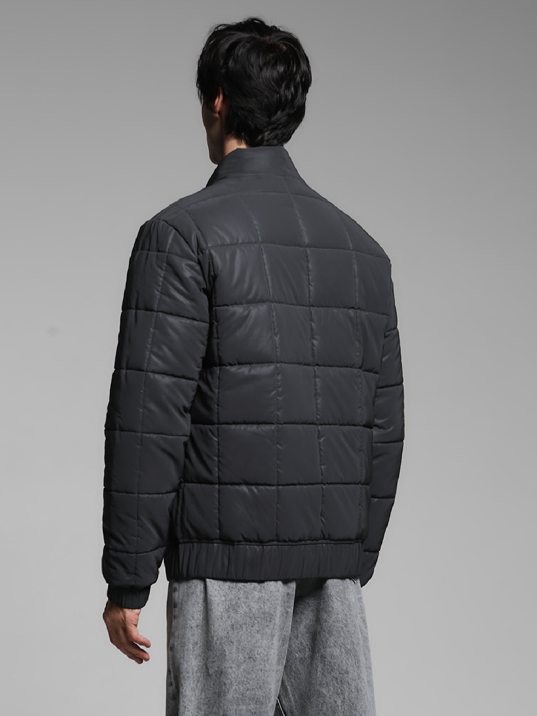 Men's Black Quilted Puffer Jacket With High Neck