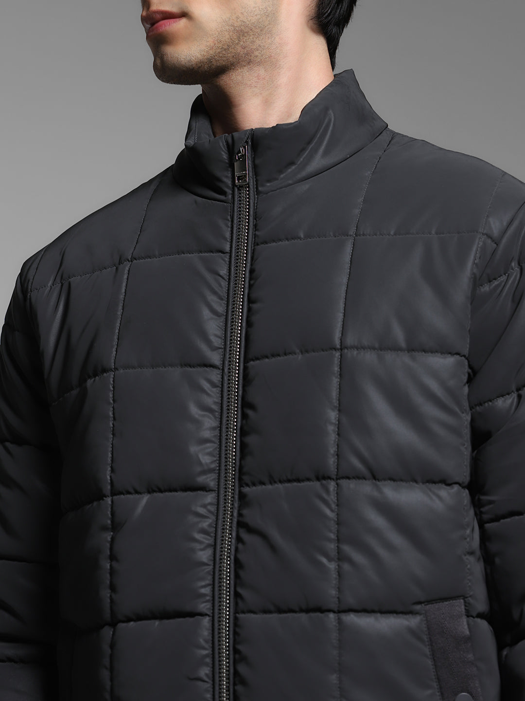 Men's Black Quilted Puffer Jacket With High Neck