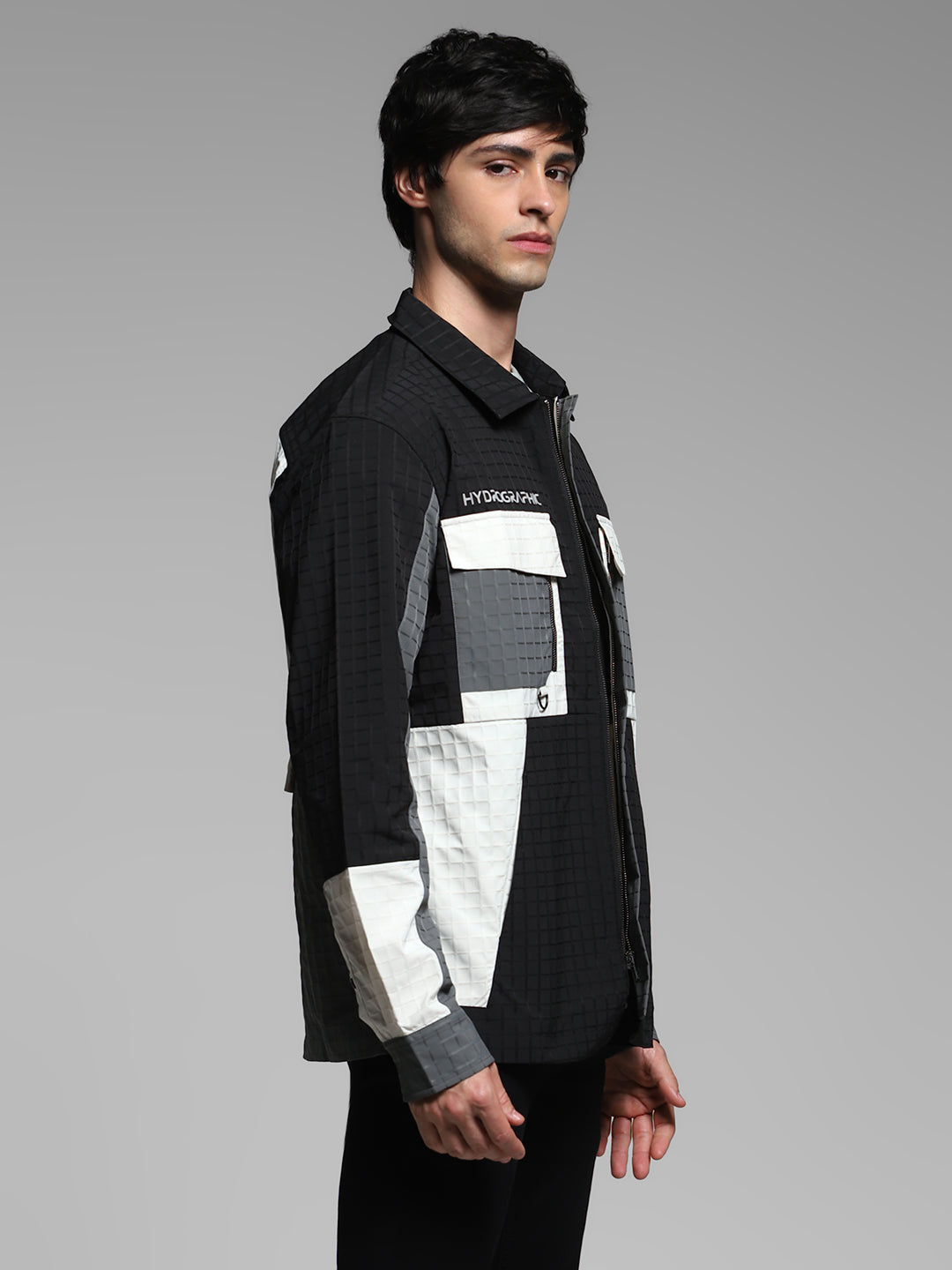 Men's Polyester Colourblocked Utility Jacket With Zip Front
