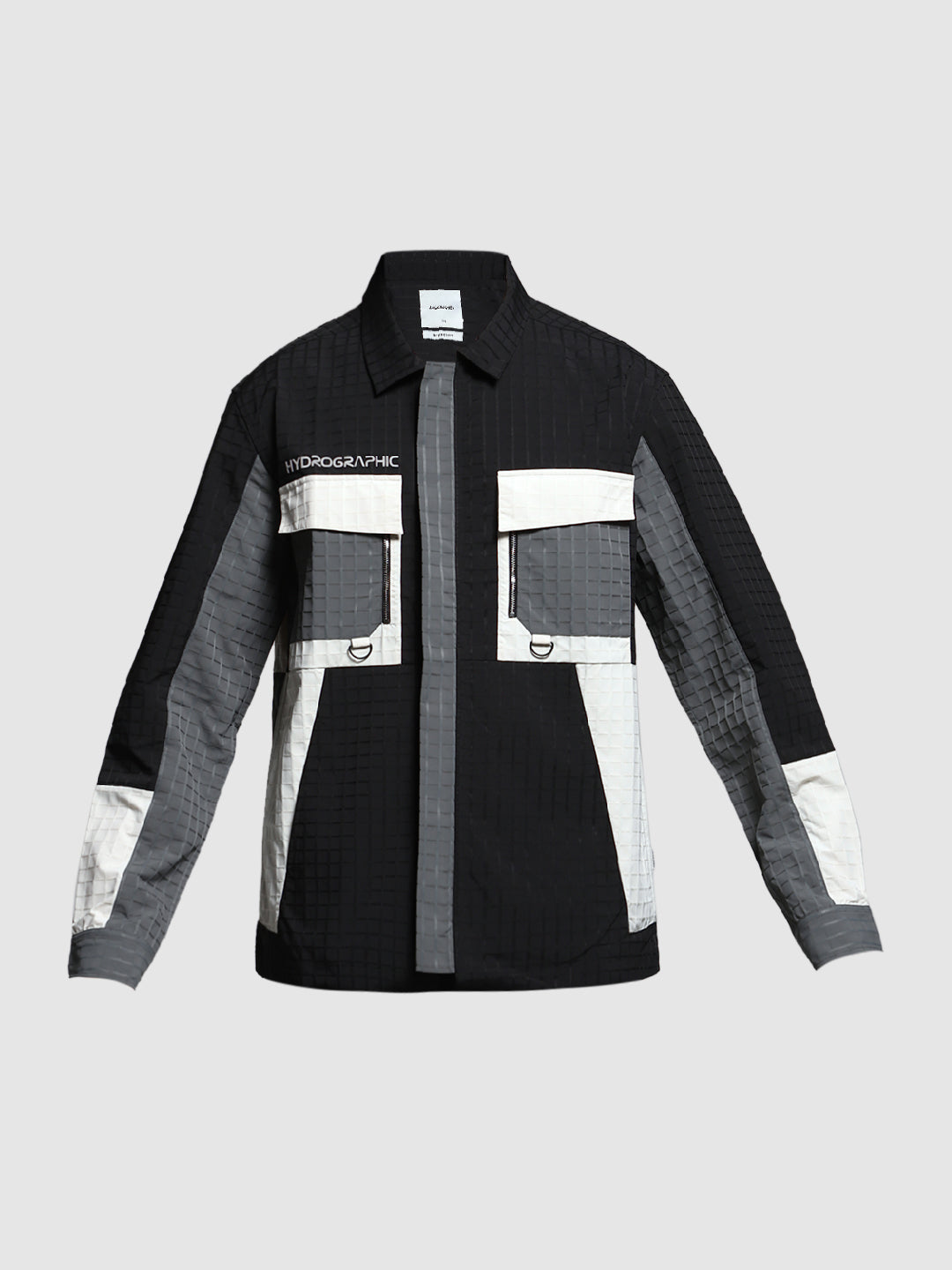 Men's Polyester Colourblocked Utility Jacket With Zip Front