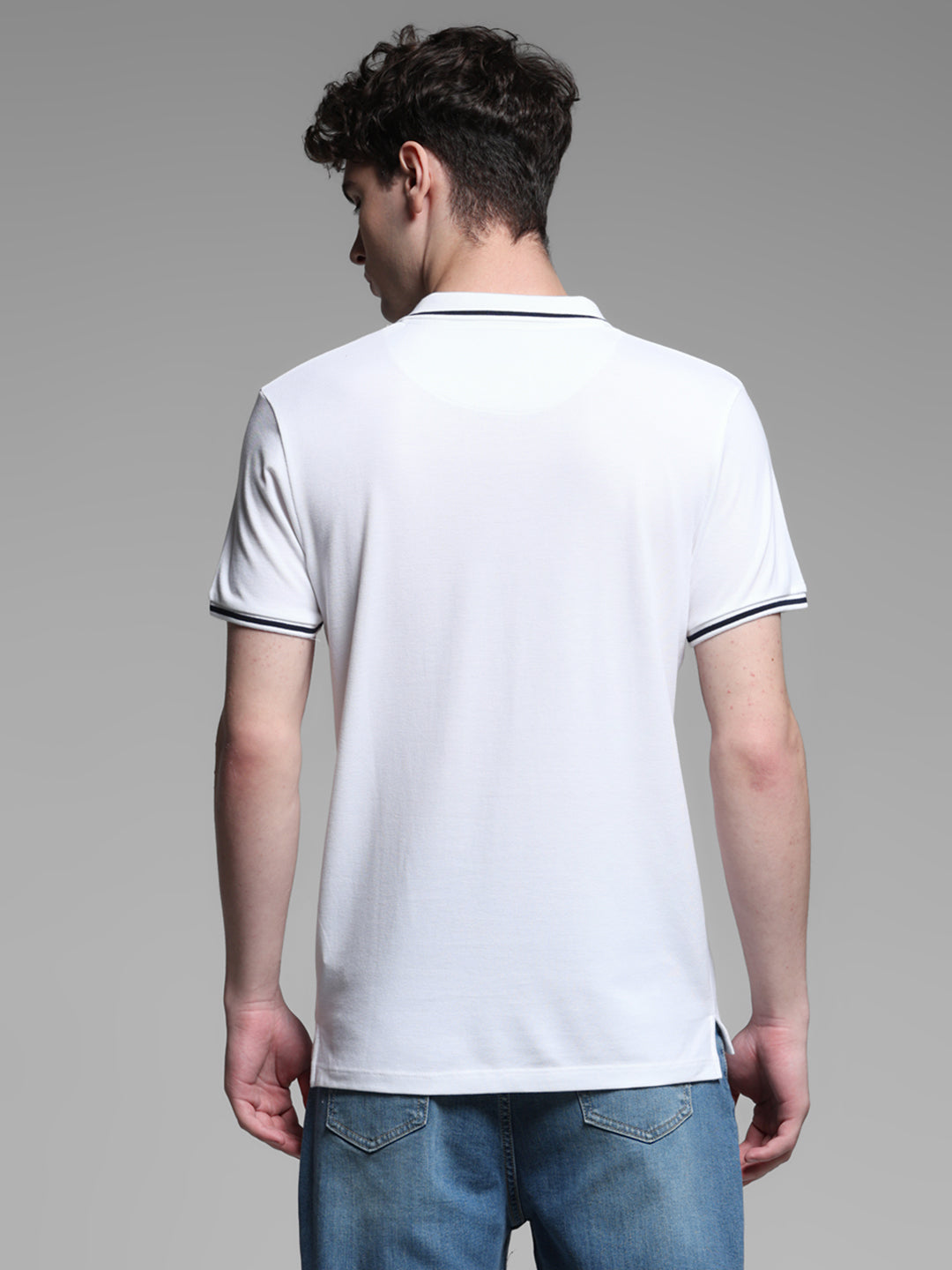 Men's White Regular Fit Solid Polo T-Shirt With Contrast Tipping