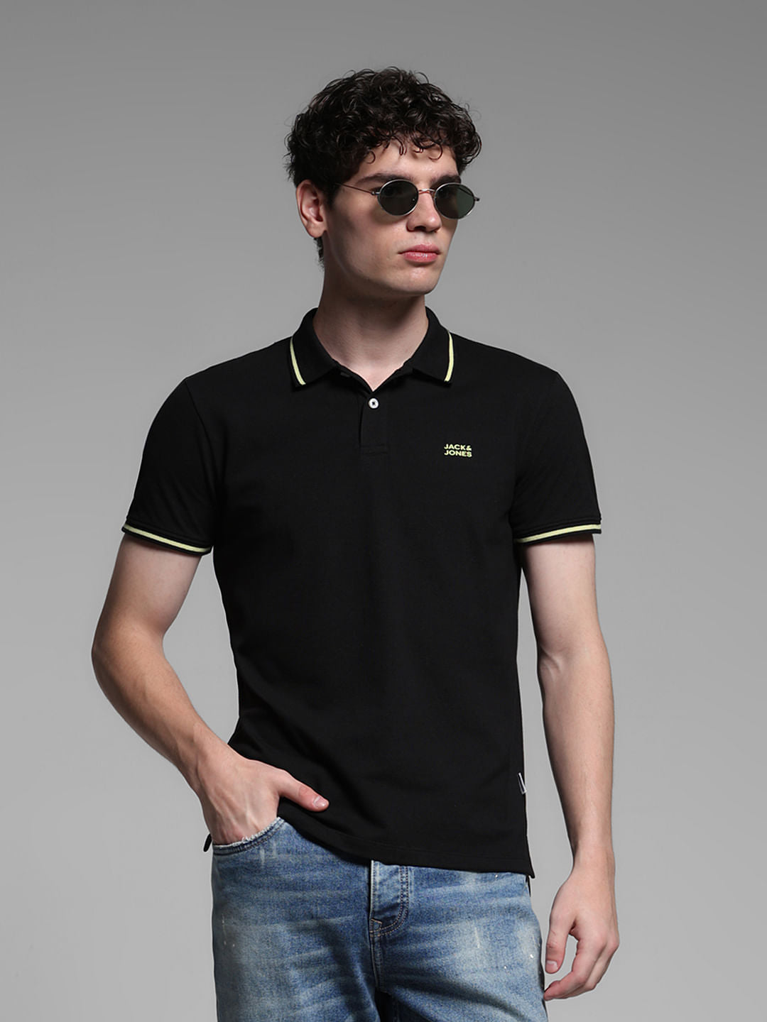 BLACK LOGO PRINT POLO - S