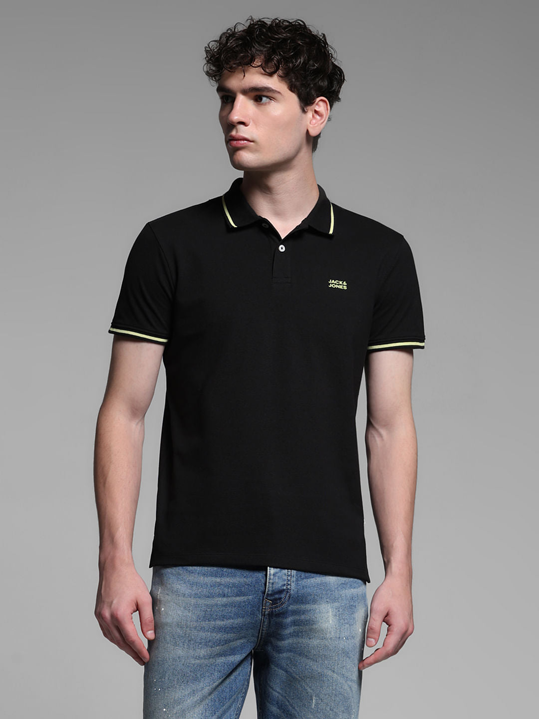 BLACK LOGO PRINT POLO