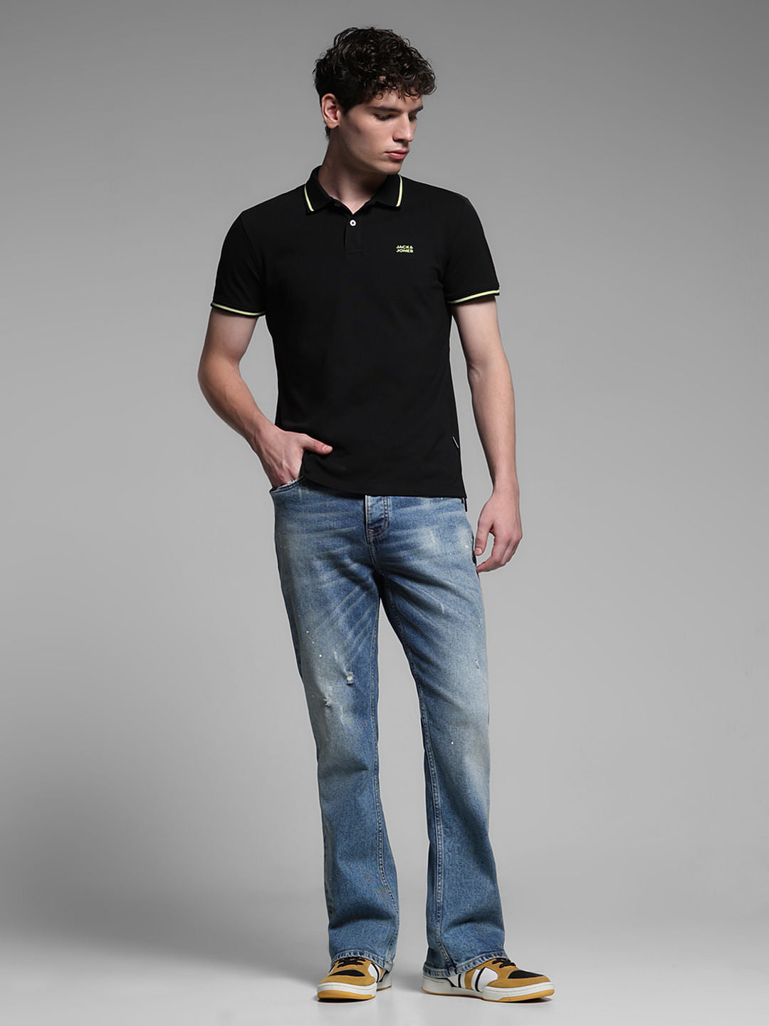 BLACK LOGO PRINT POLO