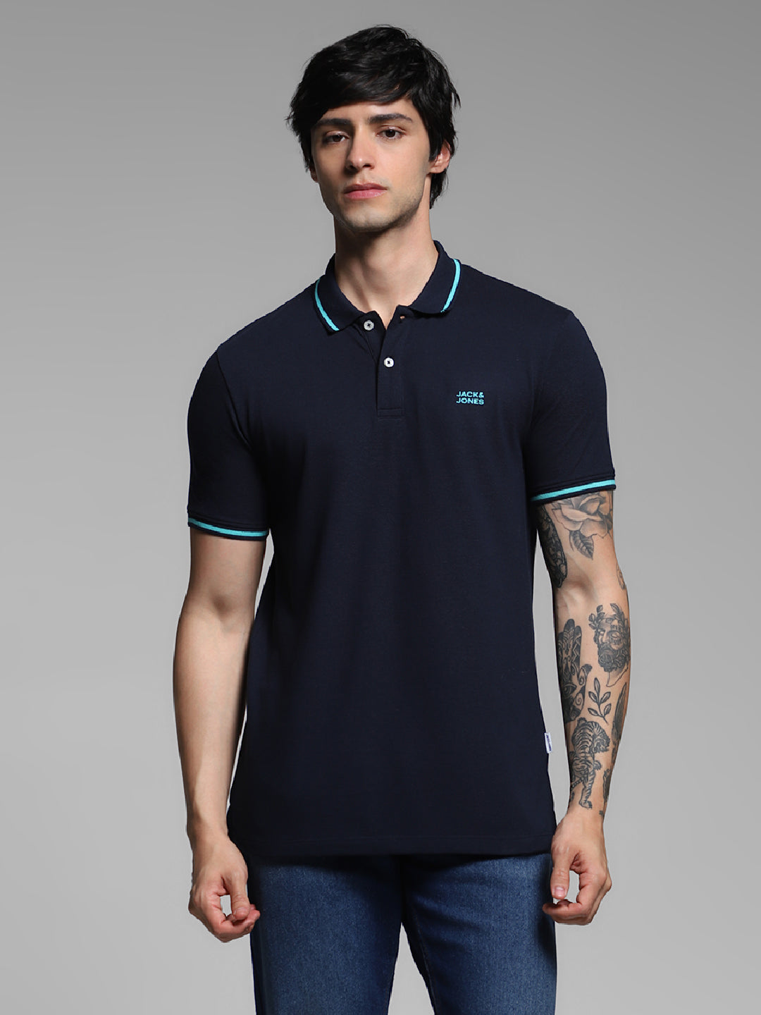 Navy Contrast Tipped Polo