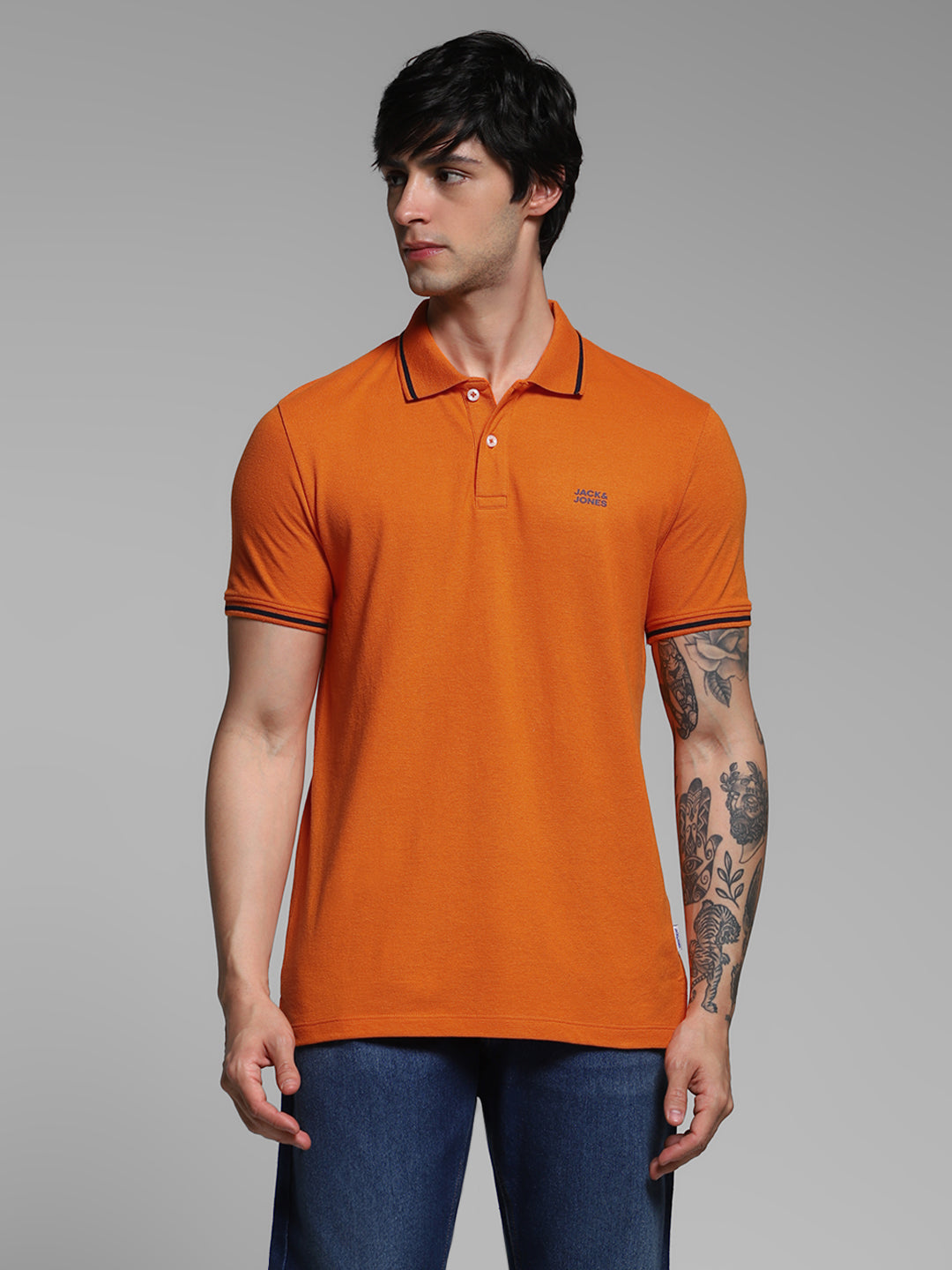 Orange Contrast Tipped Polo