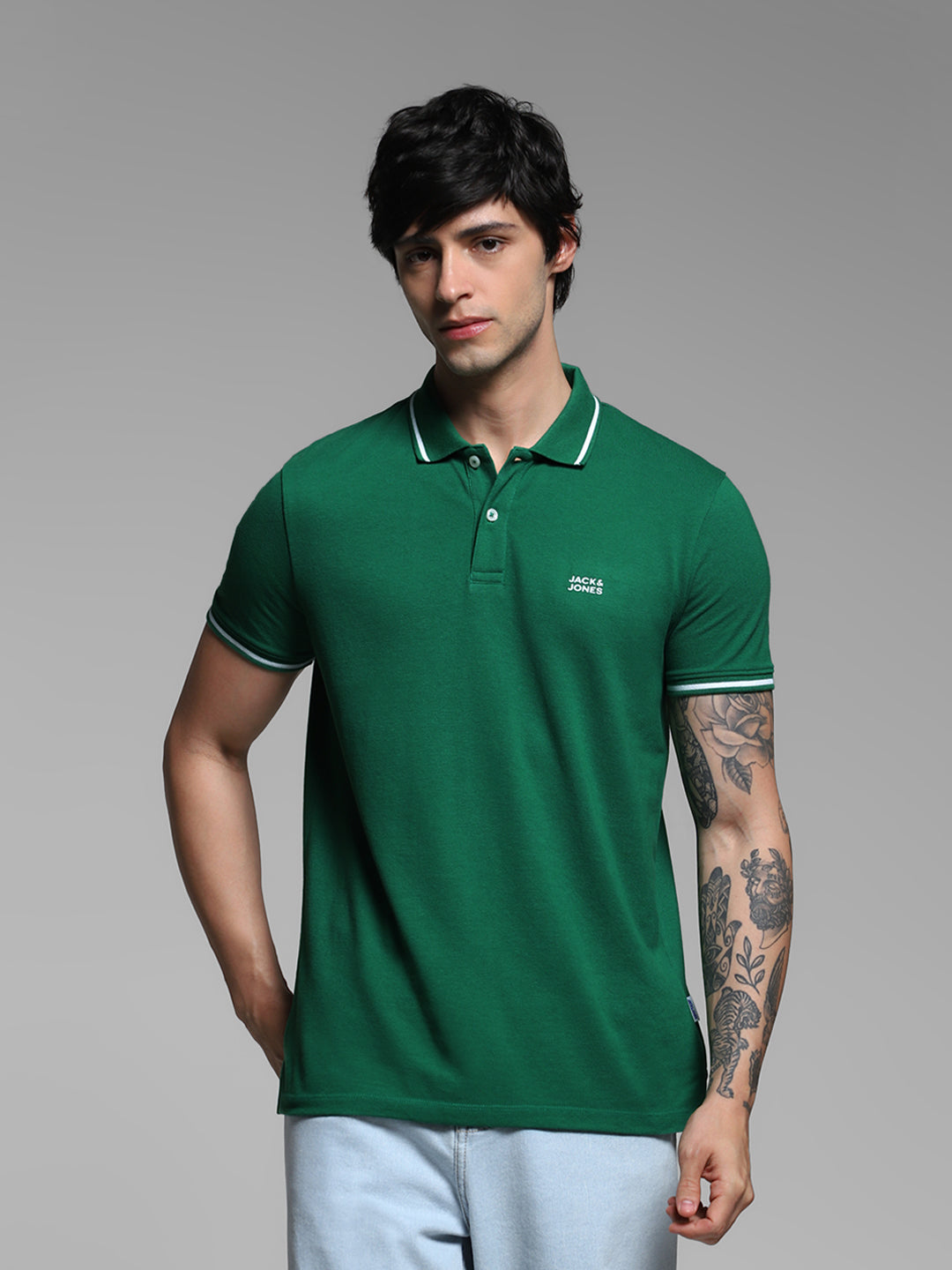 Green Contrast Tipped Polo