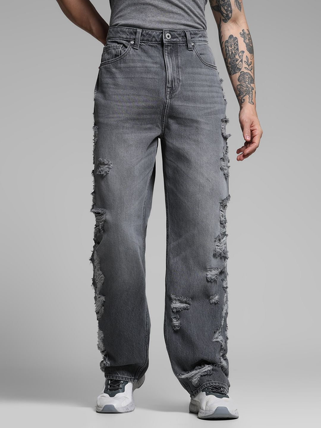 Grey Distressed Dario Loose Fit Jeans - 28/30