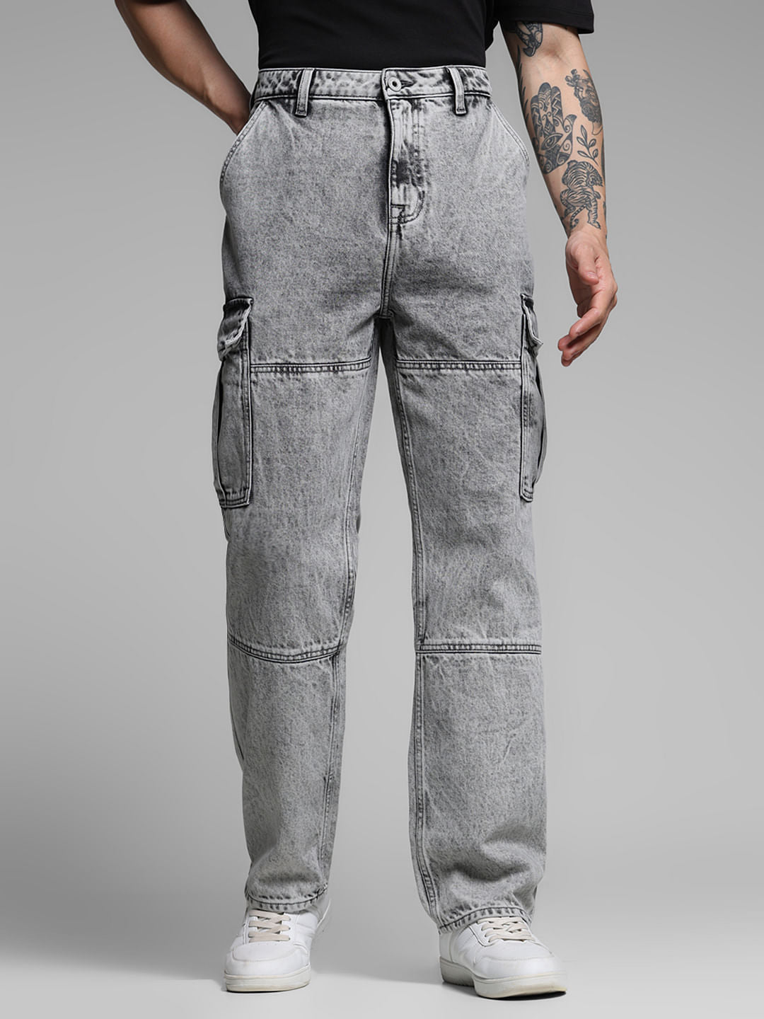 Grey Pocket Detail Dario Loose Fit Jeans - 28/30