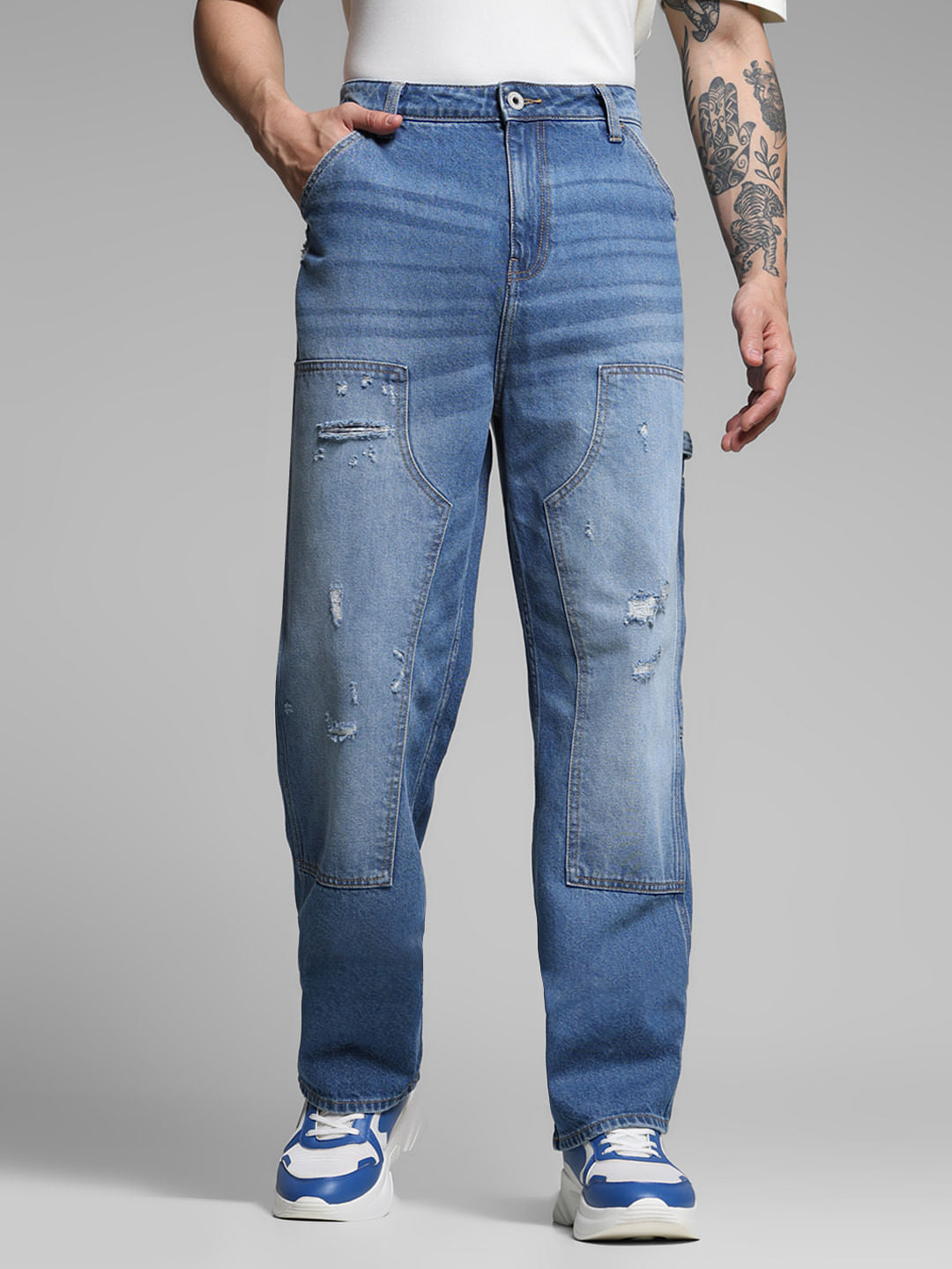 Blue Distressed Dario Loose Fit Jeans - 28/30