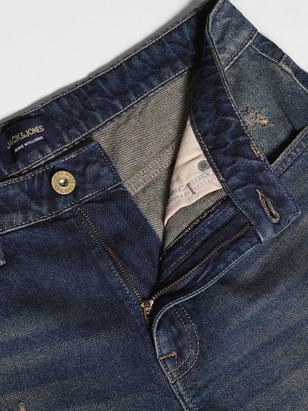 Dark Blue Distressed Bootcut Jeans