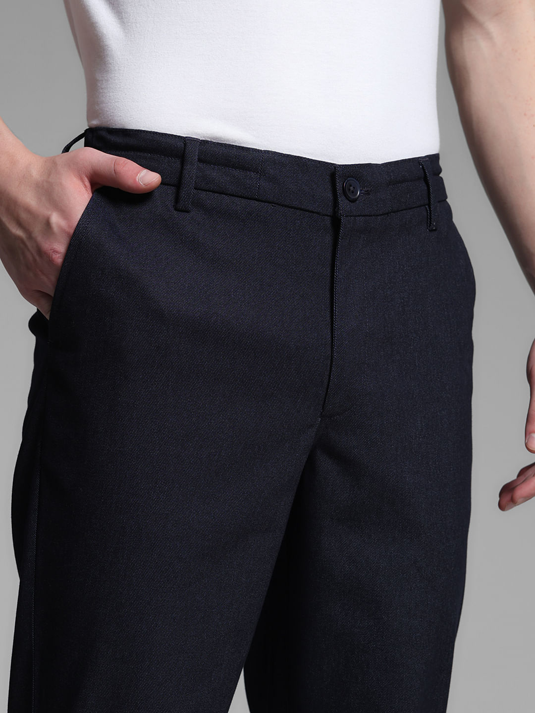 Navy Blue Mid Rise Anti Fit Pants