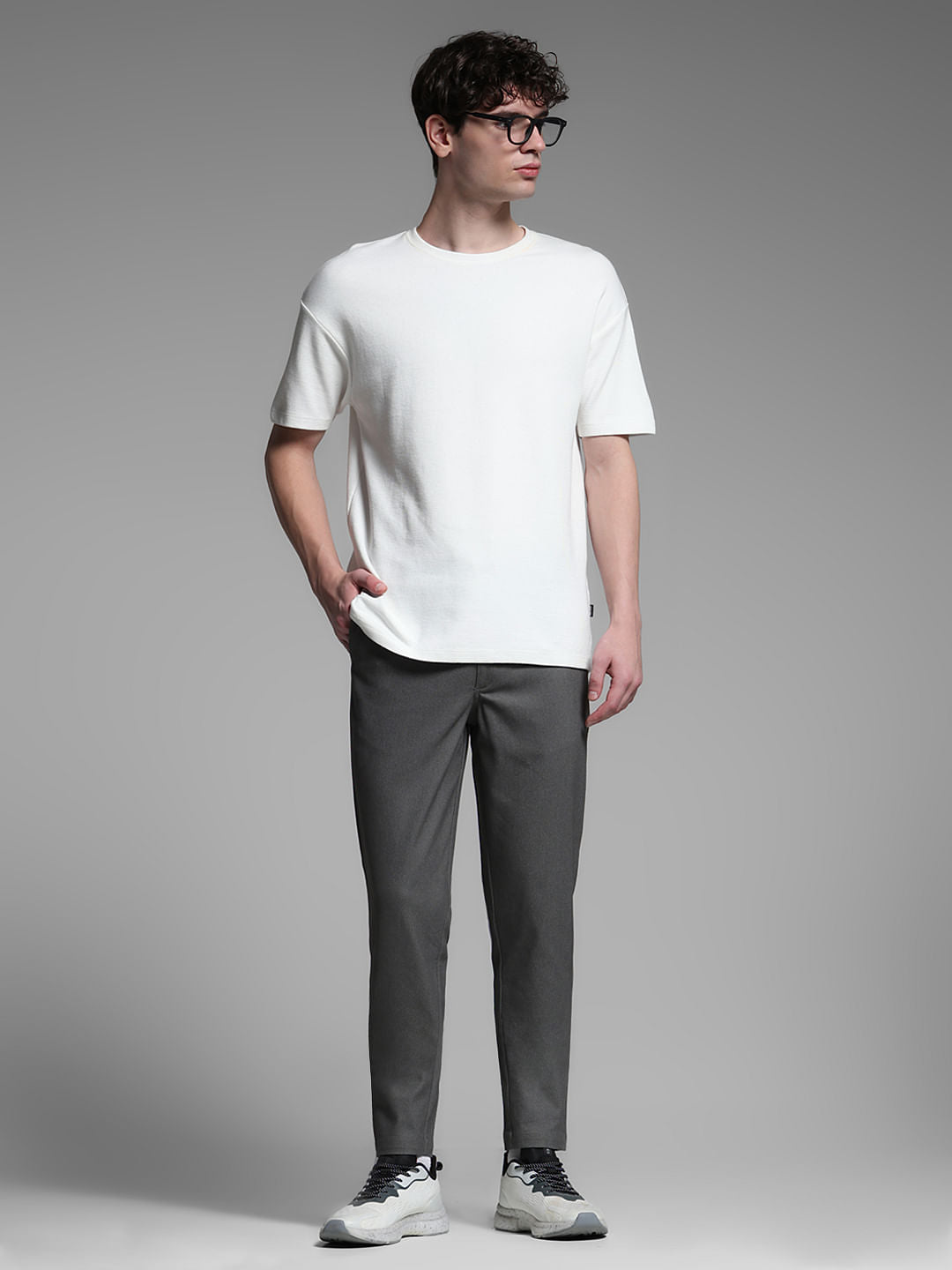 Grey Mid Rise Anti Fit Pants