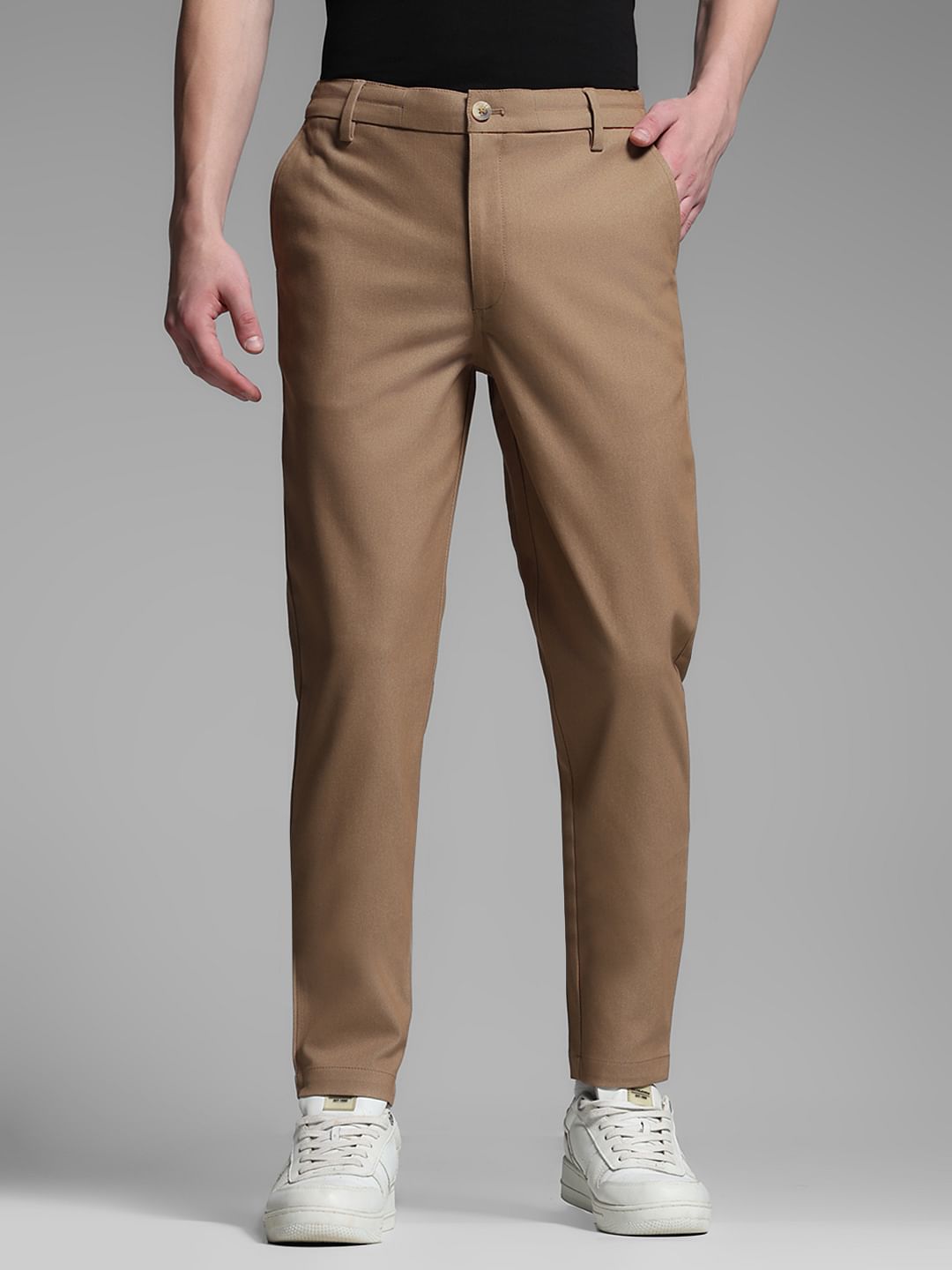 Brown Mid Rise Anti Fit Pants
