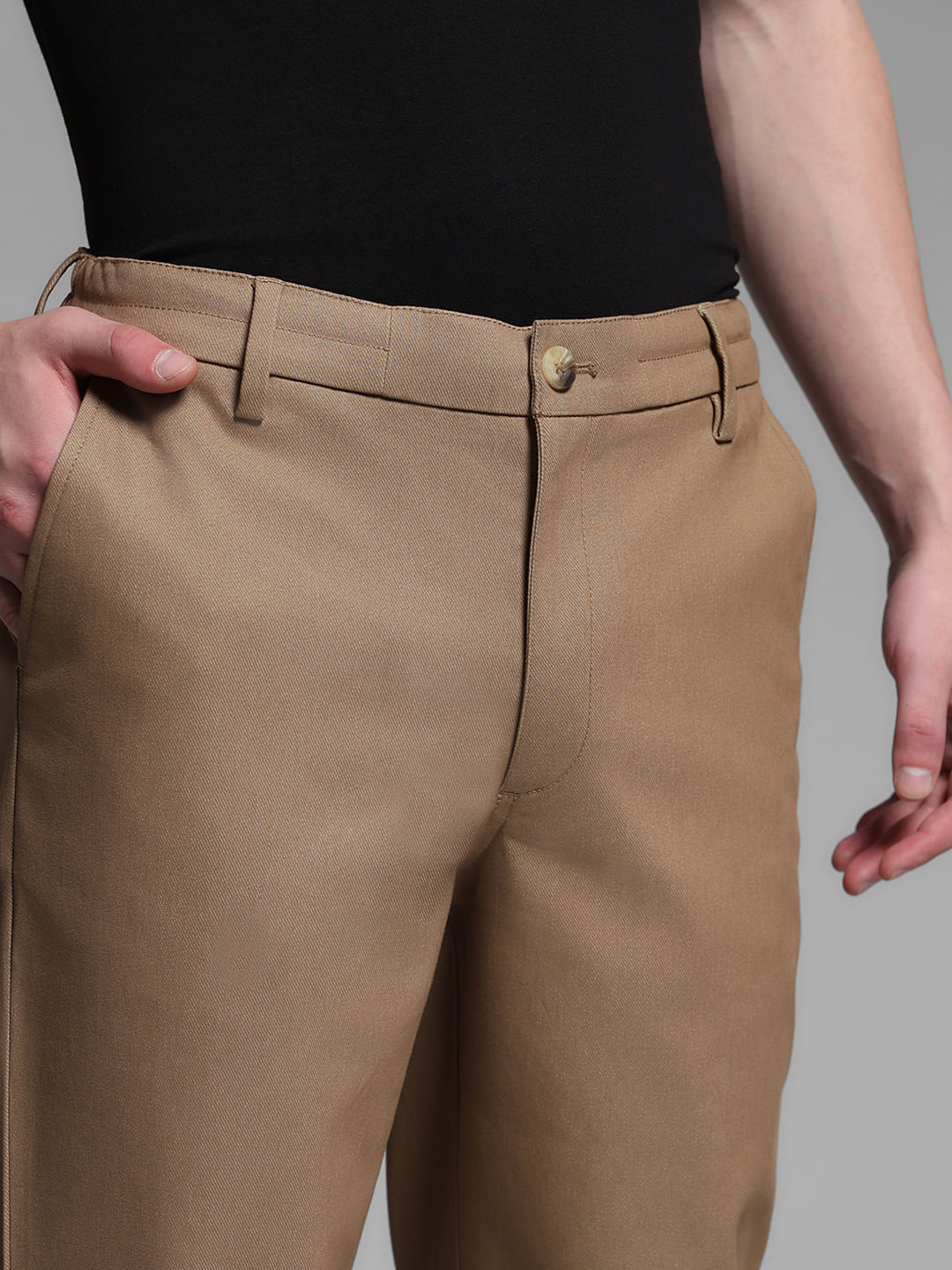 Brown Mid Rise Anti Fit Pants