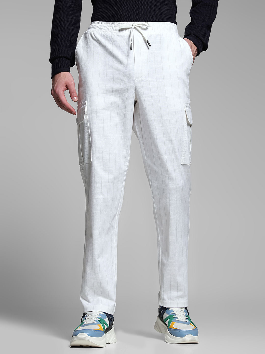 White Striped Anti Fit Cargos - S