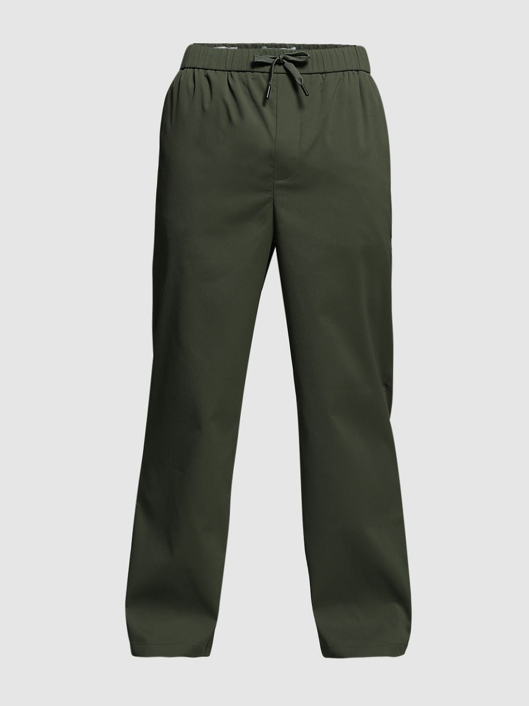 Dark Green Ribbed Loose Fit Pants