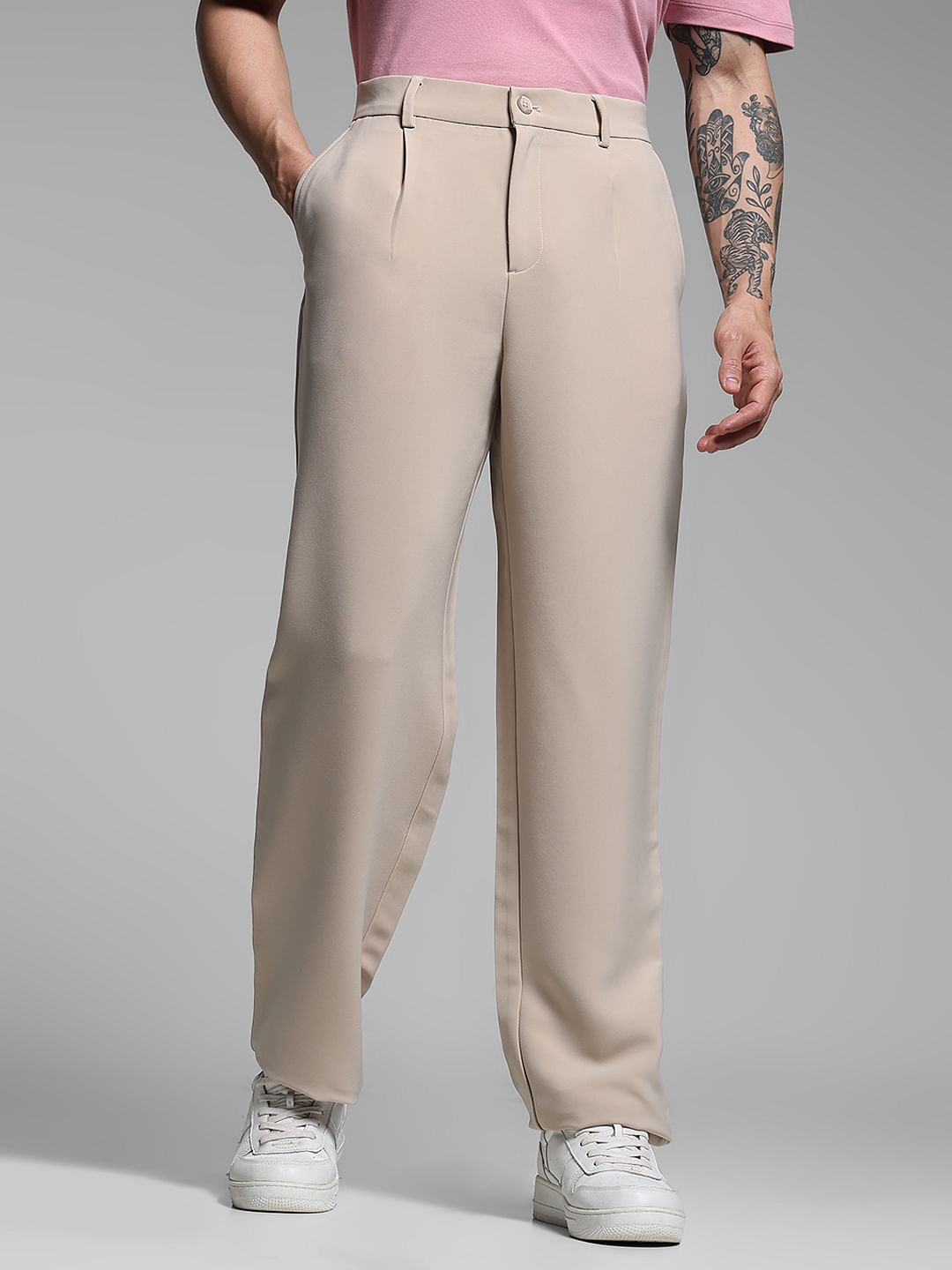 Beige Loose Fit Pants - 28