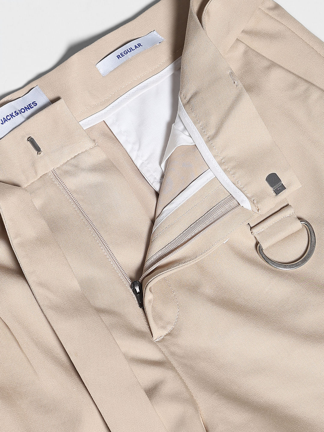 Beige Rayon Loose Fit Pants