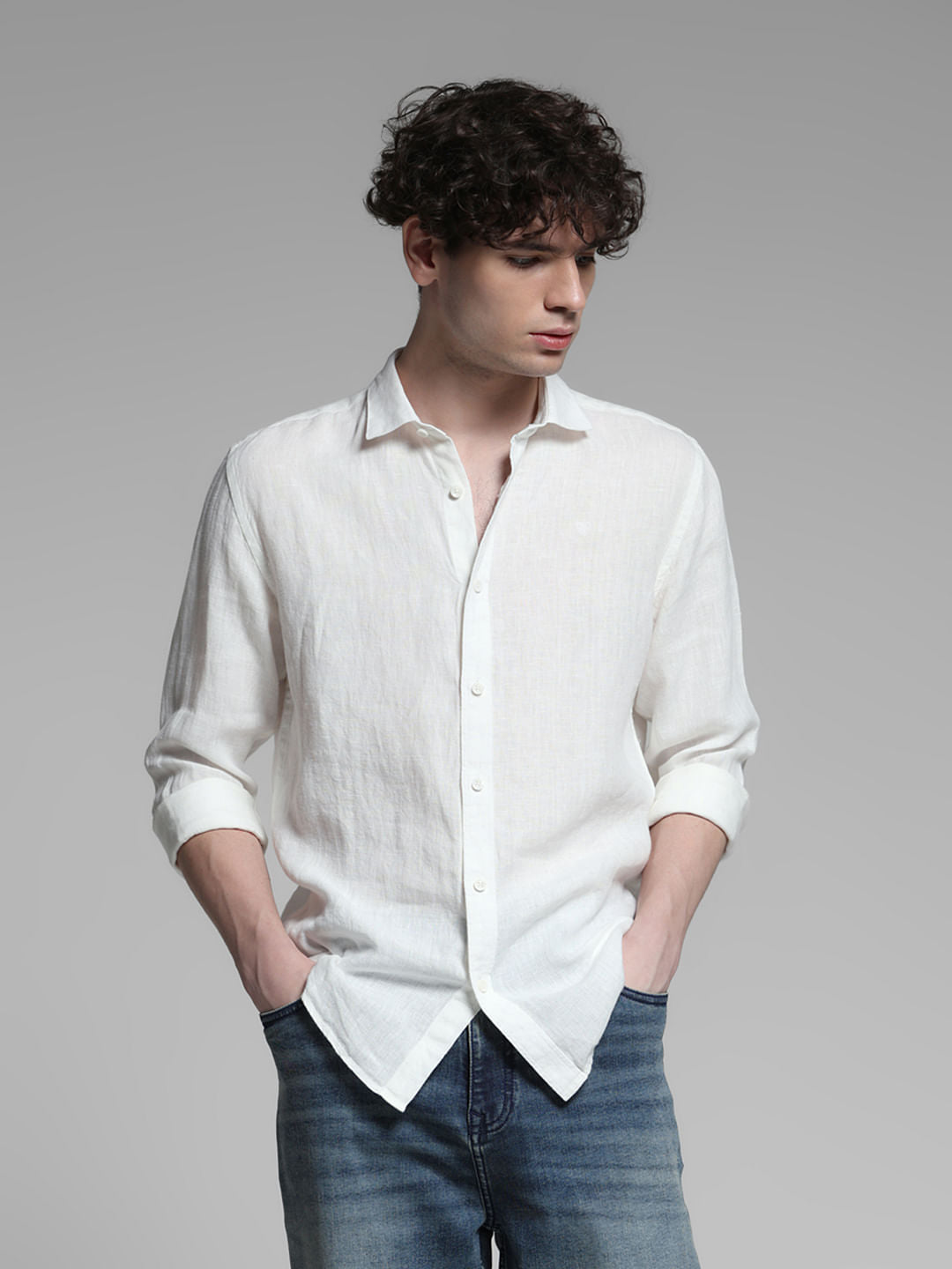 Linen Full Sleeves Shirt - White - S