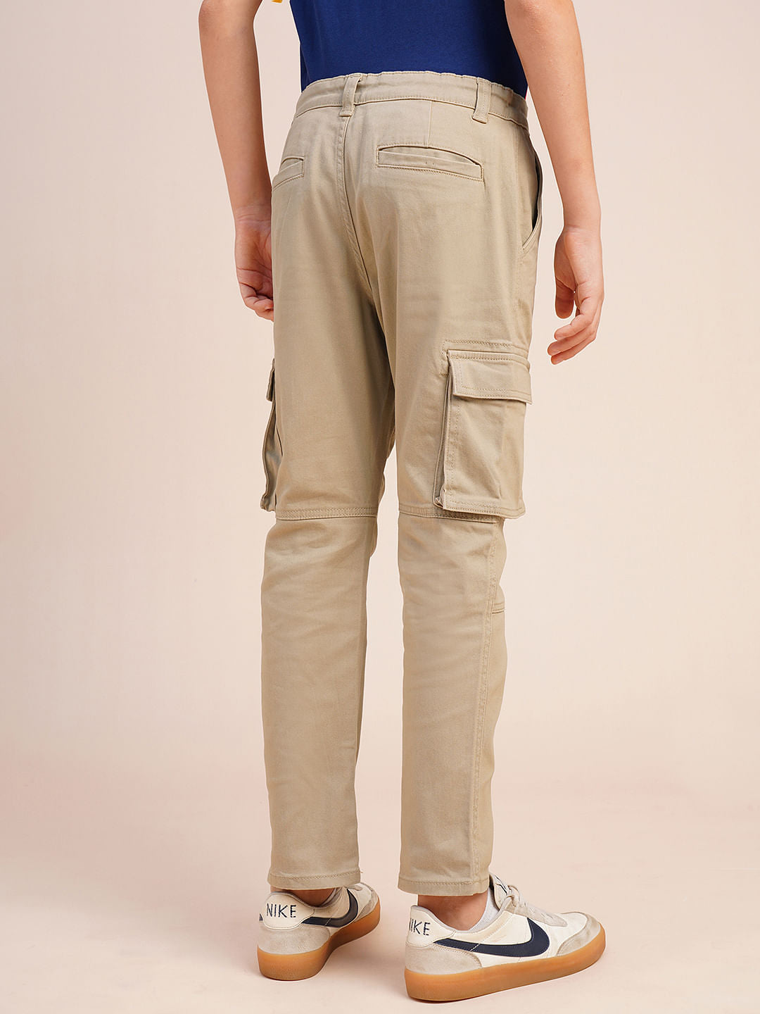 Boys Khaki Mid Rise Cargo Pants