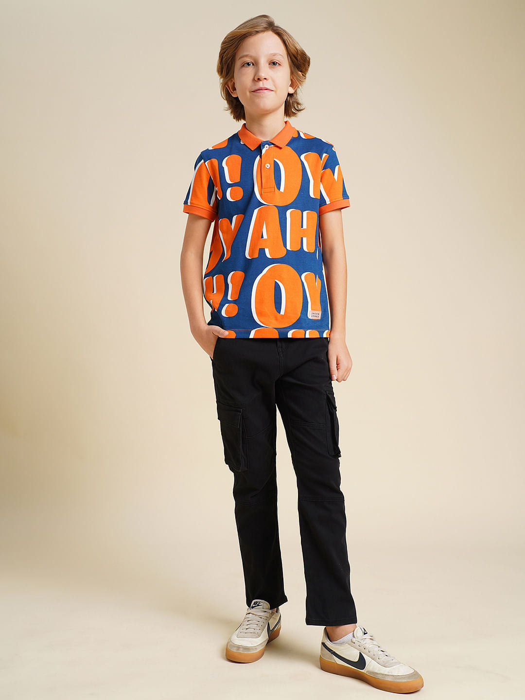 Boys Black Mid Rise Cargo Pants