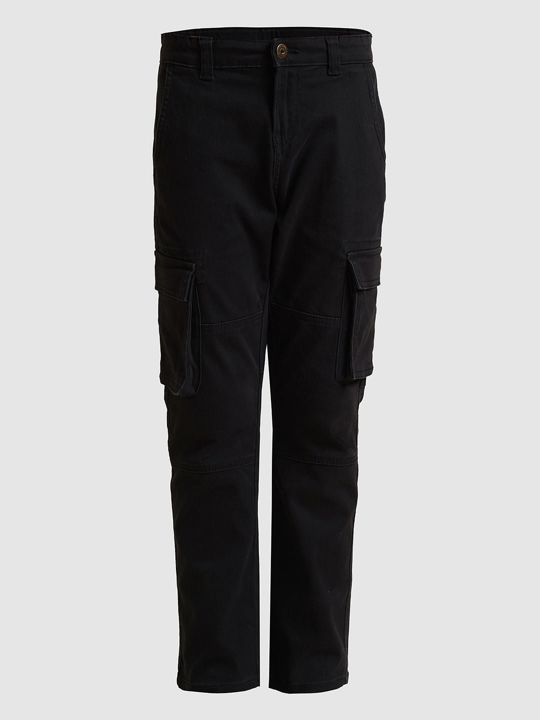Boys Black Mid Rise Cargo Pants