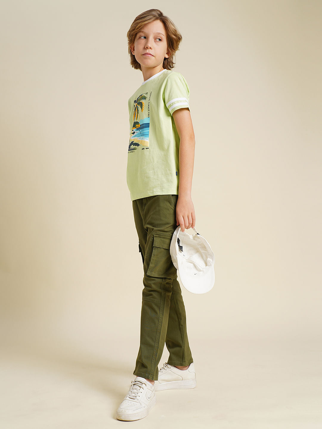 Boys Olive Mid Rise Cargo Pants - 4/5Y