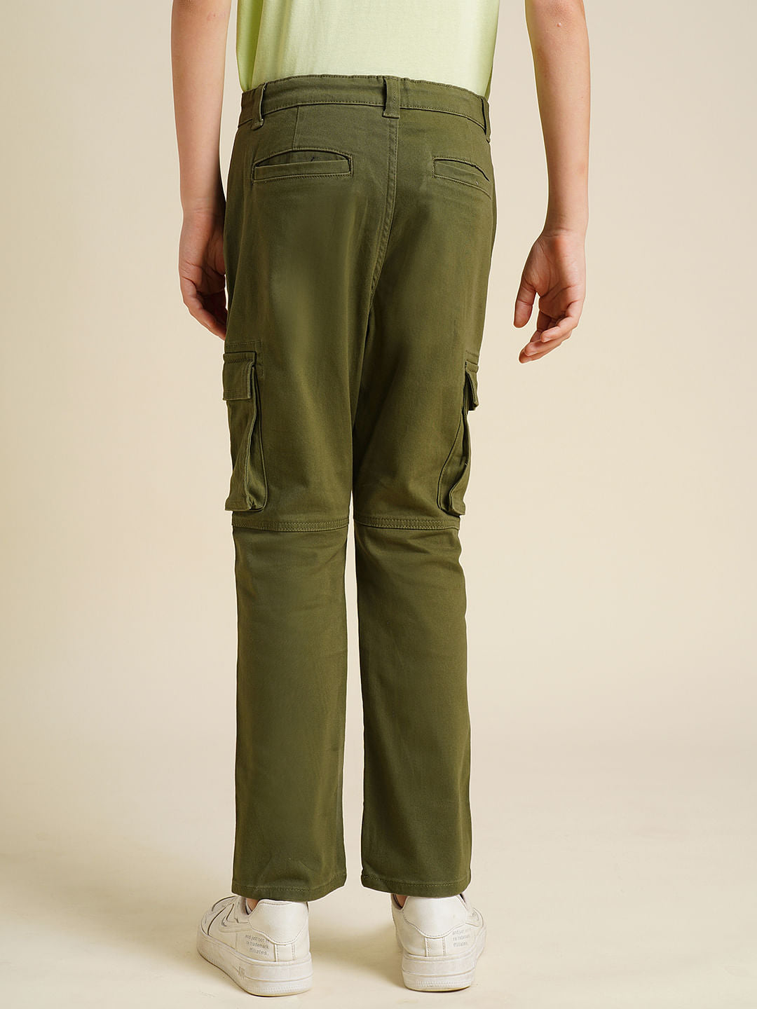 Boys Olive Mid Rise Cargo Pants