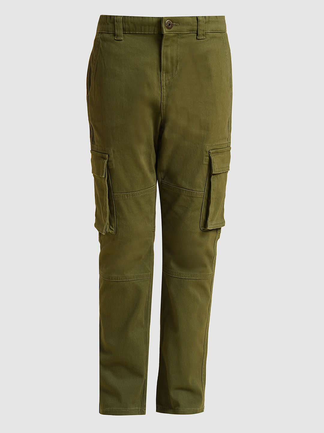Boys Olive Mid Rise Cargo Pants