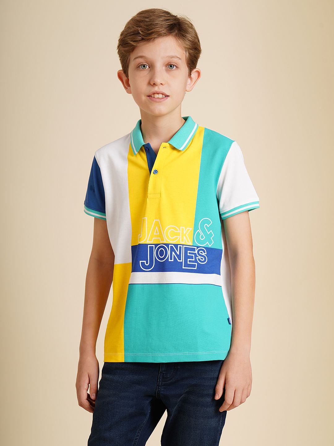Boys Blue Colourblocked Cotton Polo