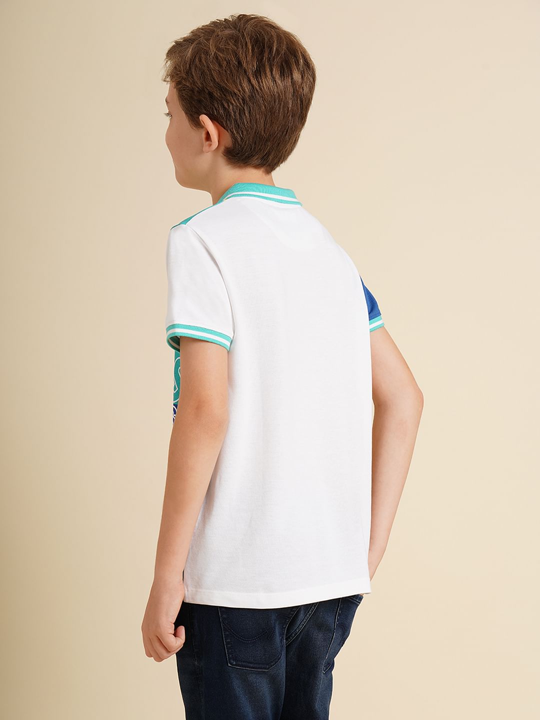 Boys Blue Colourblocked Cotton Polo