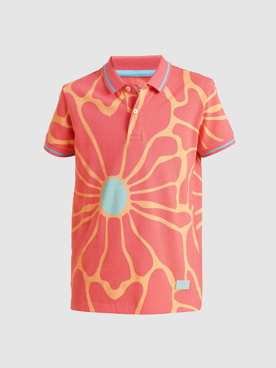 Boys Pink Printed Cotton Polo