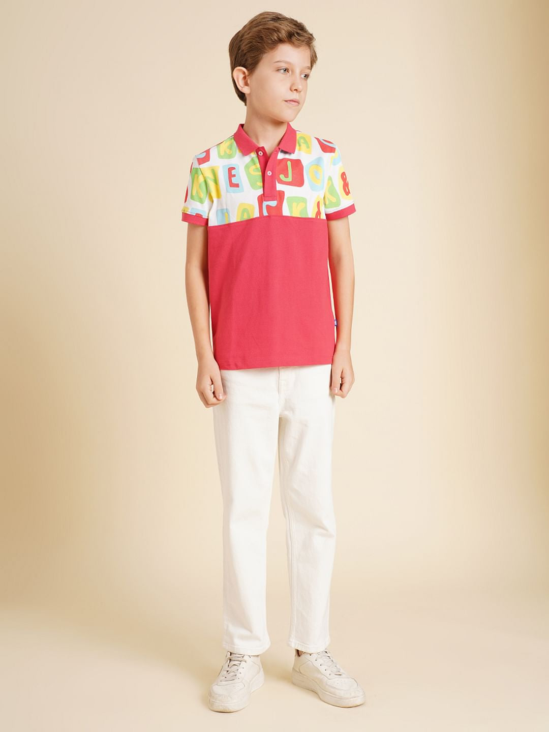 Boys Red Colourblocked Cotton Polo