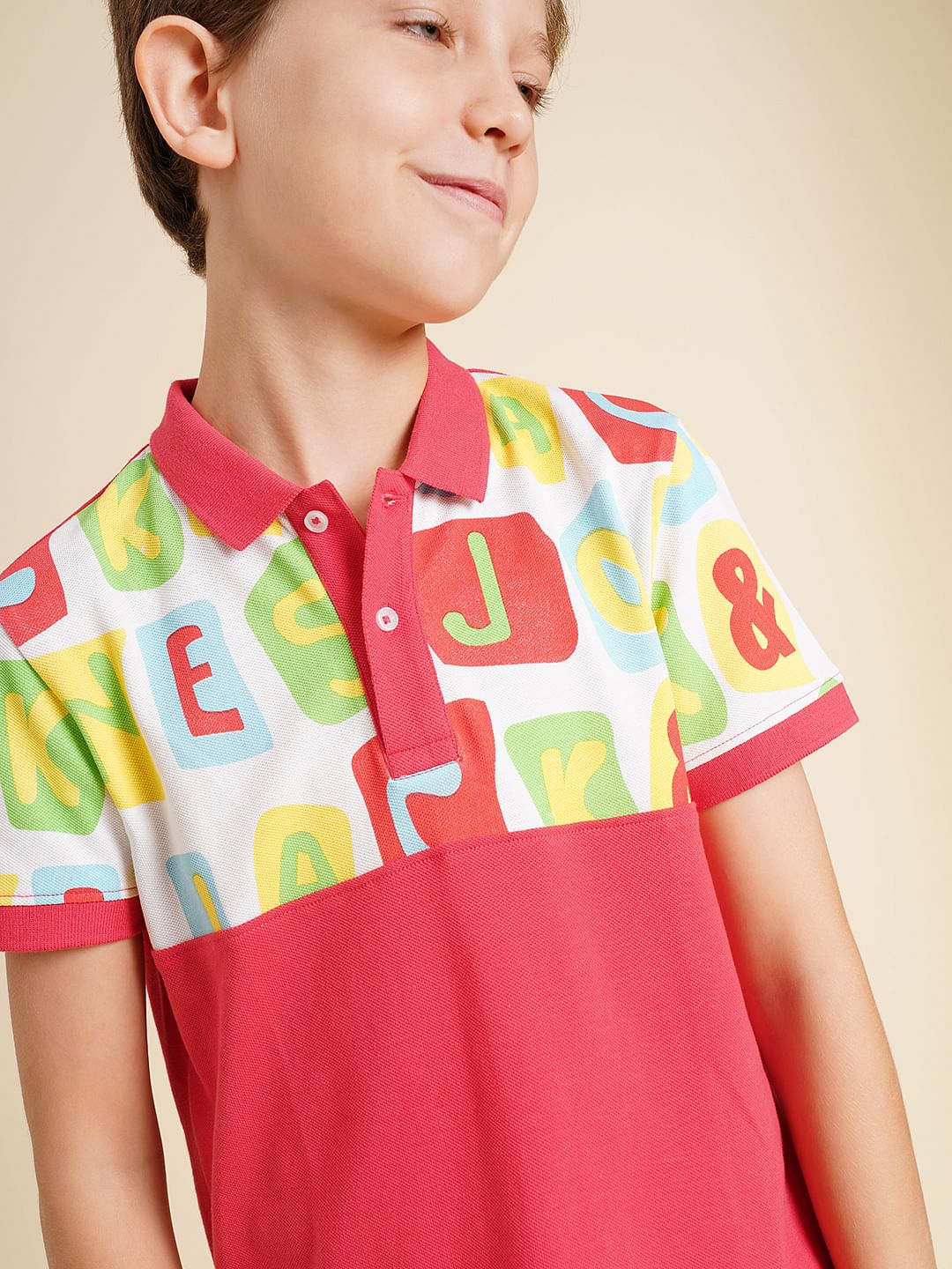 Boys Red Colourblocked Cotton Polo
