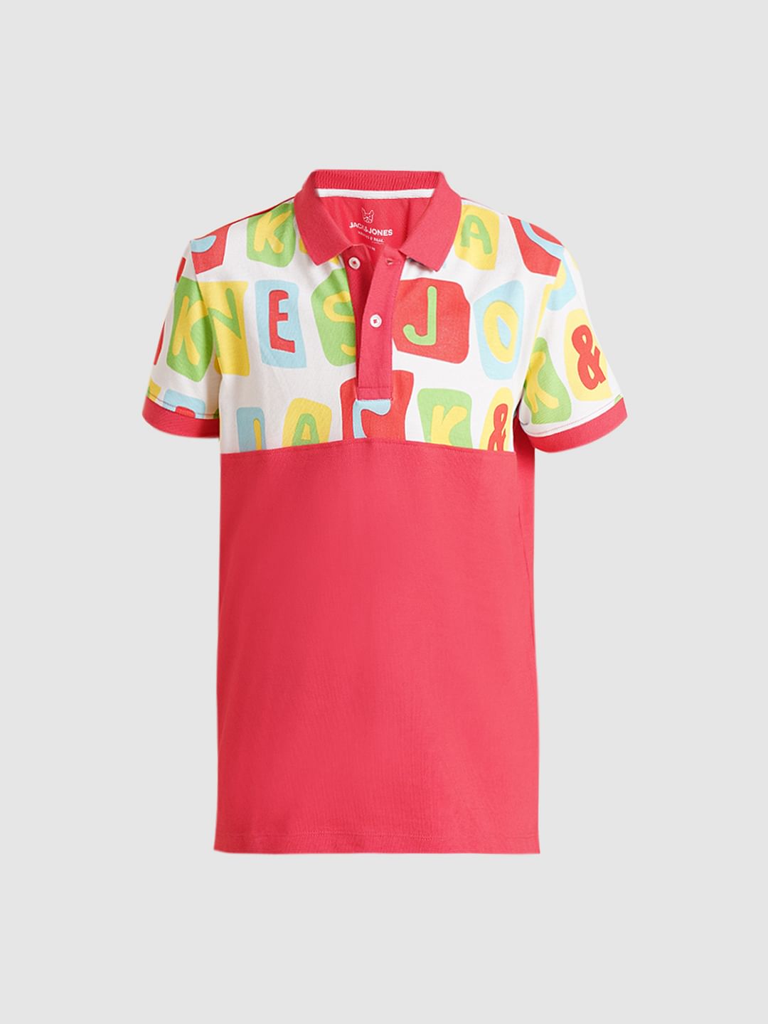 Boys Red Colourblocked Cotton Polo