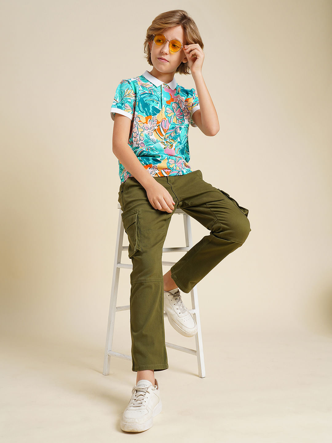 Boys Blue Printed Cotton Polo